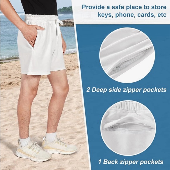 NIMENJOJA Mens 5.5" M Gym Shorts Cotton Jog Workout Lounge Jersey Zipper Pocket - Picture 8 of 8